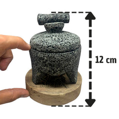 Grinder Molcajete Moledor de Hierbas de Piera Volcánica Con Charola de Madera para Rolar